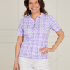 VLT14669 Ladies Penny collar printed top with 3 button plackets aztec print