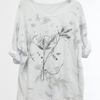 VJLIT1654 Foil Leaf Print Floral Tie-Hem Long Sleeve Top